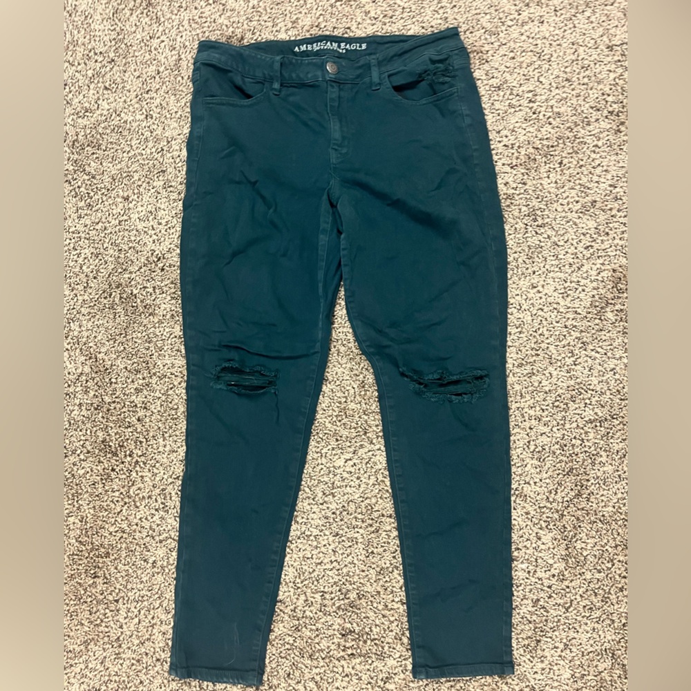 American Eagle Teal Ripped Jeggings